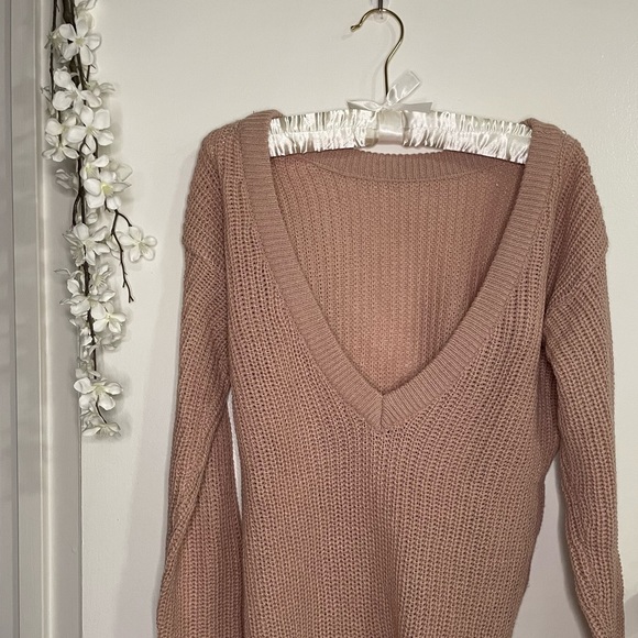 SOFT MAUVE V NECK OVERSIZED SLOUCHY SWEATER - Picture 2 of 8